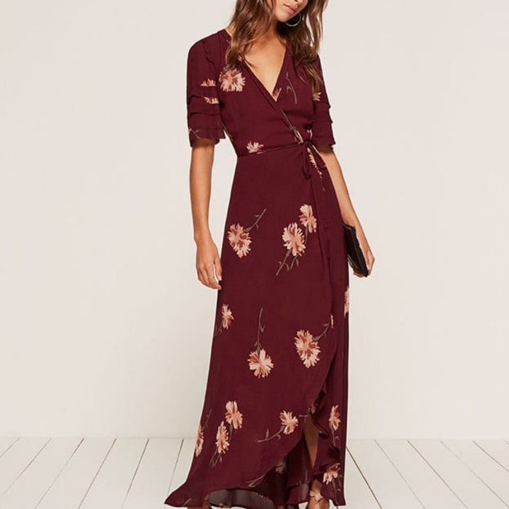 Reformation Lottie Wrap Dress in Auburn NWT XS